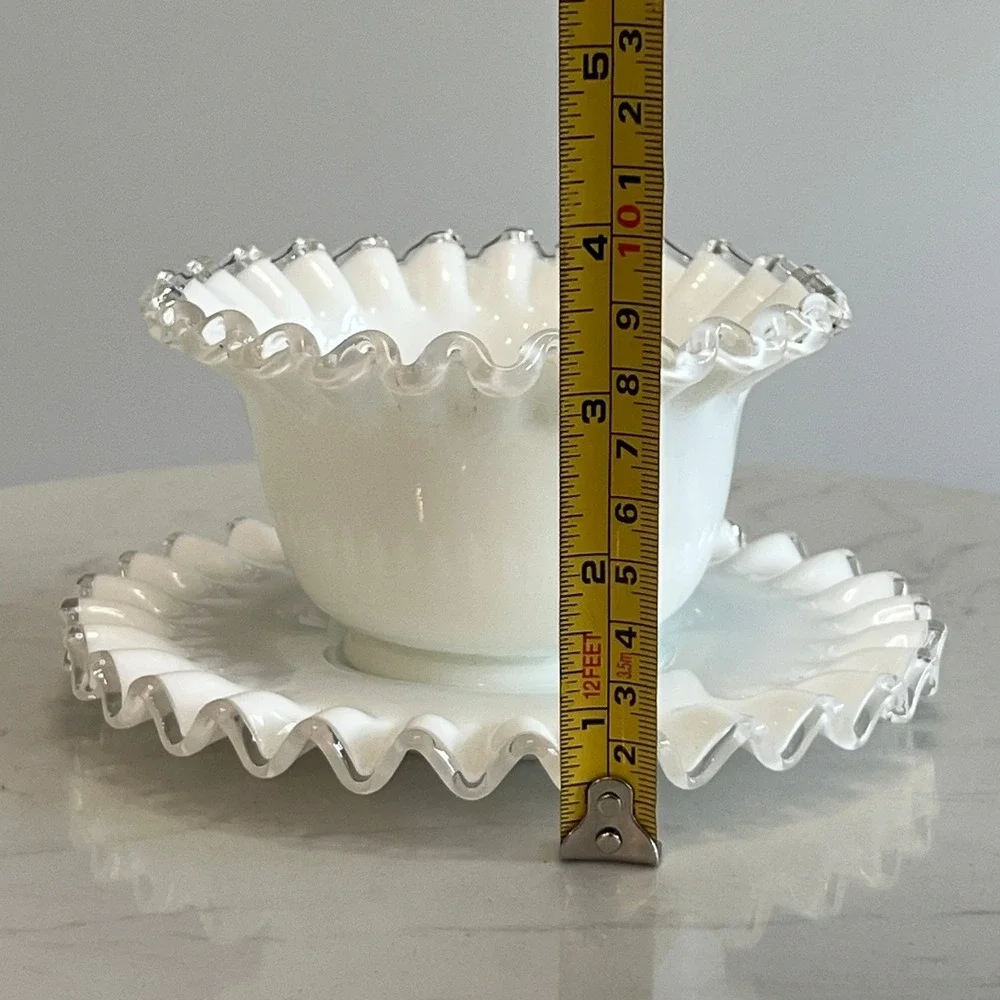 Fenton Silver Crest Bowl Ruffled Edge Mayonnaise‎ Bowl Underplate Milk Glass Vtg